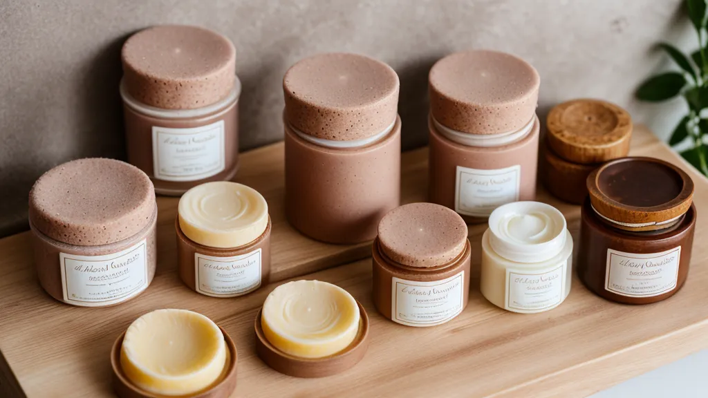 Exhibidor de madera con bálsamos labiales artesanales en un puesto de la Feria del Barranco, ejemplo de emprendimiento en skincare natural
