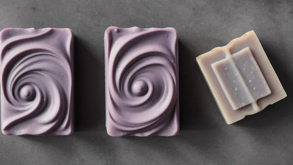 Comparación entre un jabón artesanal gris y uno con colores vibrantes, un problema común en emprendimiento online de cosmética natural